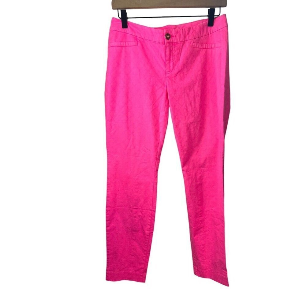 Lilly Pulitzer Kelly Skinny Ankle Pants Textured Jacquard‎ Pink Sunset NEW Sz 4